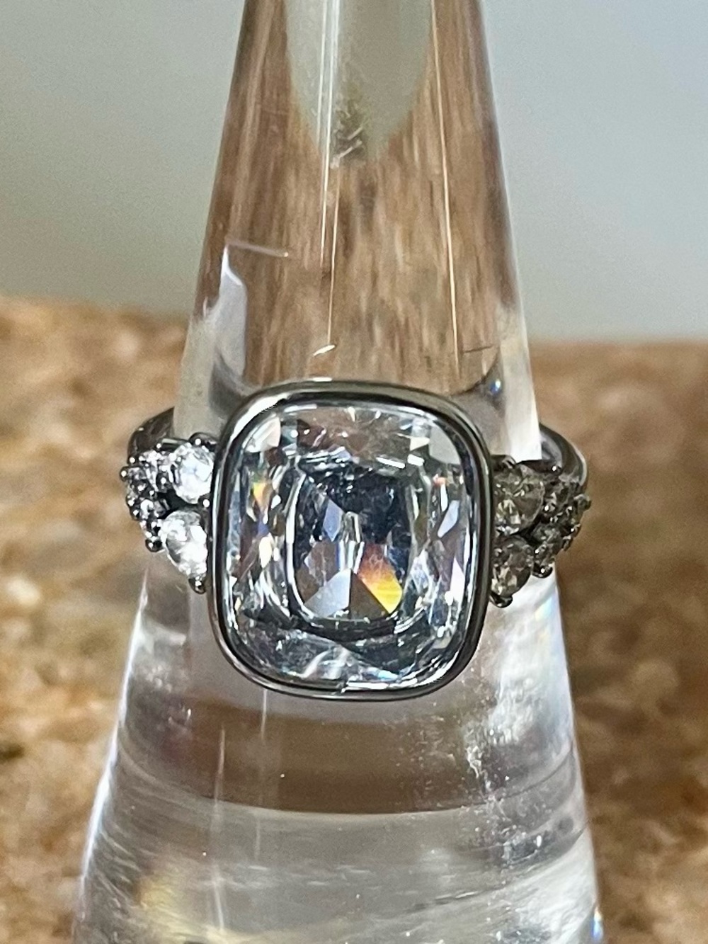 Bomb Party April 2026 Birthday RG85083 Cushion-Cut Diamond CZ Ring in Hematite